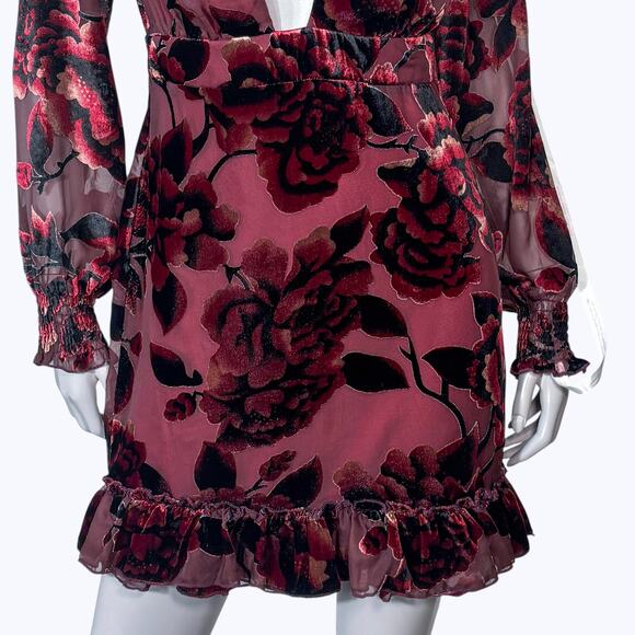 Missguided NEW Devore V-Neck Tea Dress 6 Velvet Burnout Whimsygoth Fairy Grunge - Picture 4 of 9